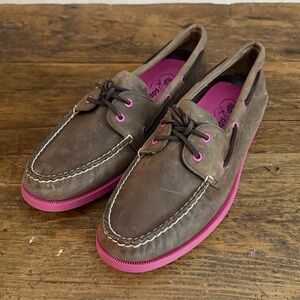 Womens Sperry Top Sider A/O Brown Pink 2-Eye Boat Shoe Loafer Size 12